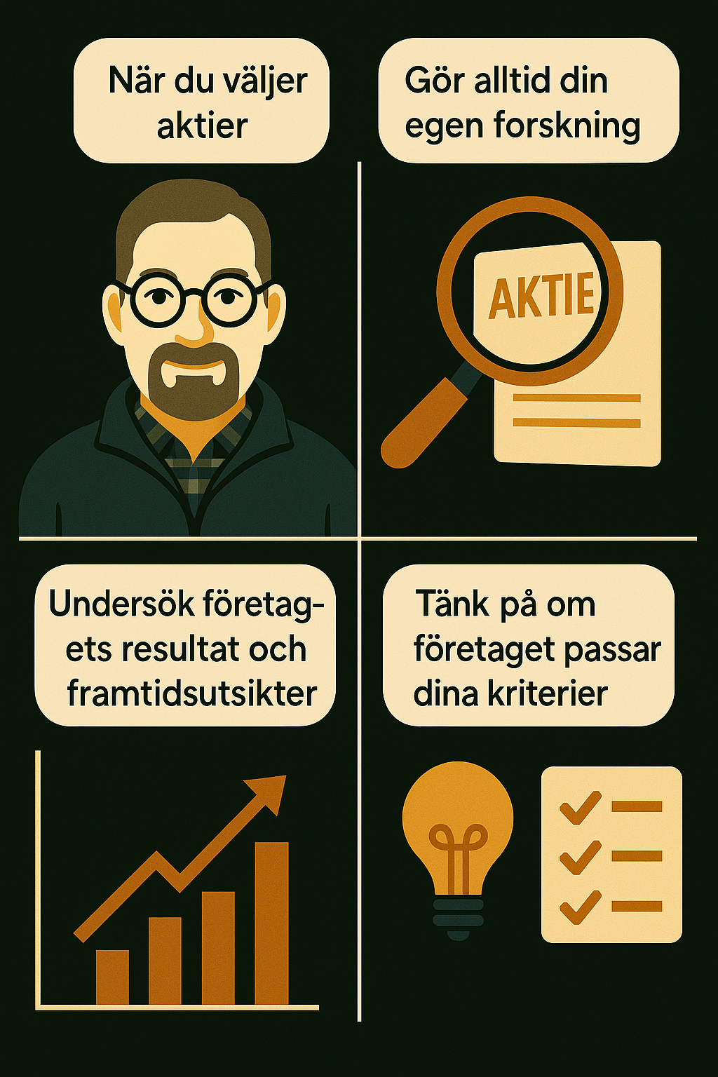 Serie om att välja aktier: undersök själv företagets resultat och framtidsutsikter och bedöm om det passar dina kriterier.